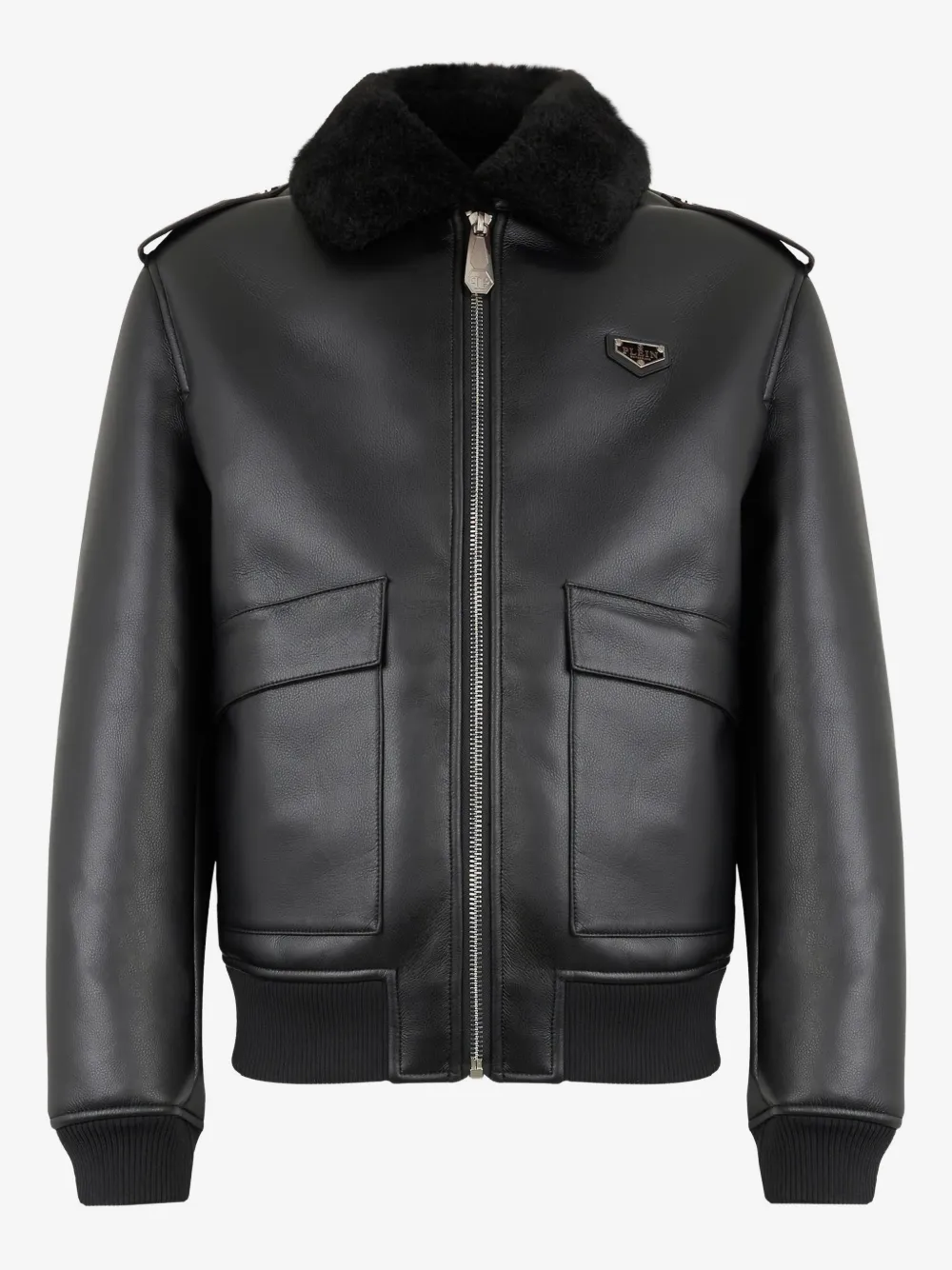 Philipp Plein shearling-texture-collar jacket | Black | Image 1