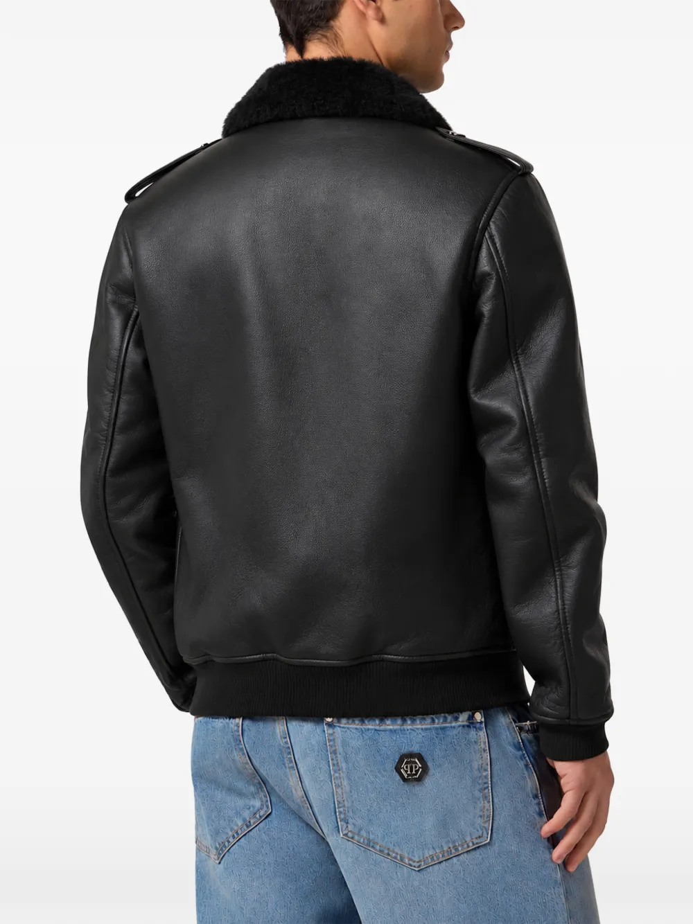 Philipp Plein Jack met kraag met lammy textuur Zwart