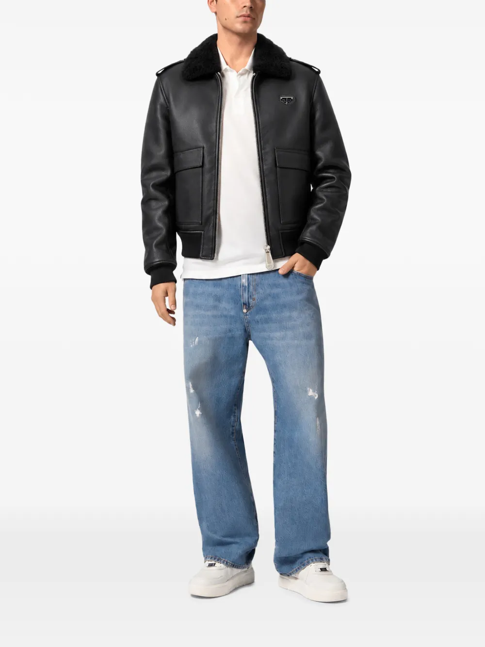 Philipp Plein Jack met kraag met lammy textuur Zwart
