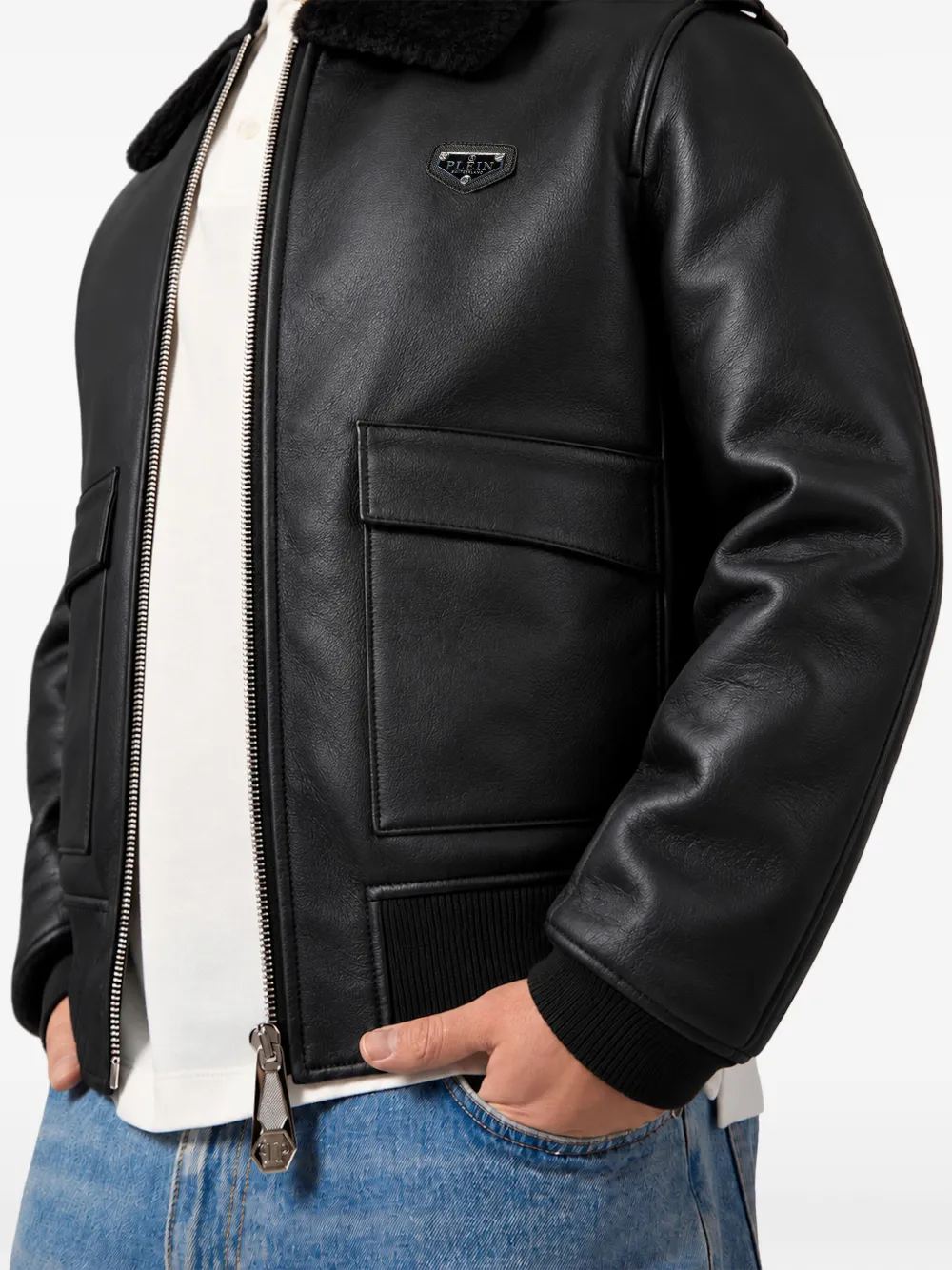 Philipp Plein Jack met kraag met lammy textuur Zwart