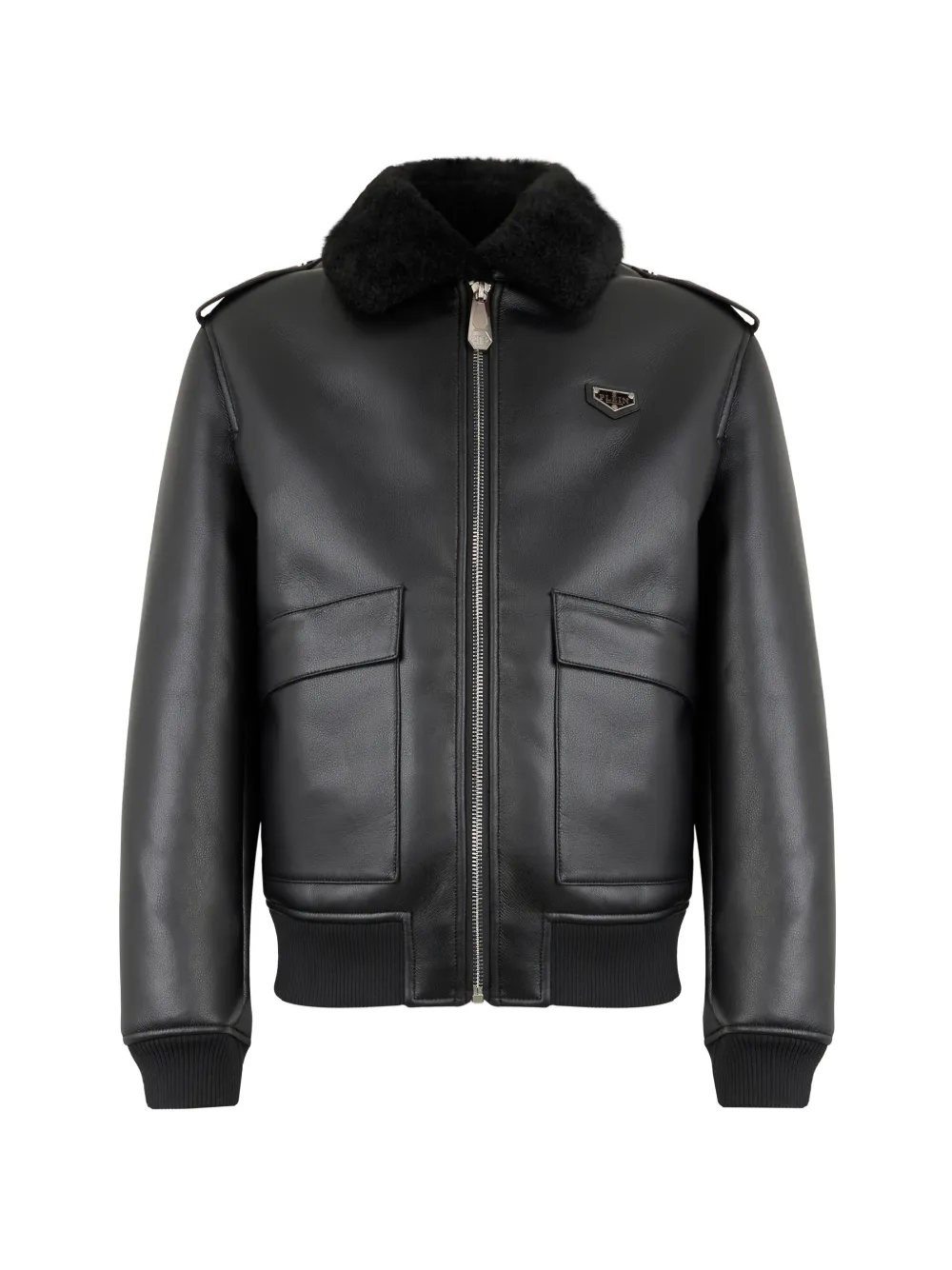 Philipp Plein Jack met kraag met lammy textuur Zwart