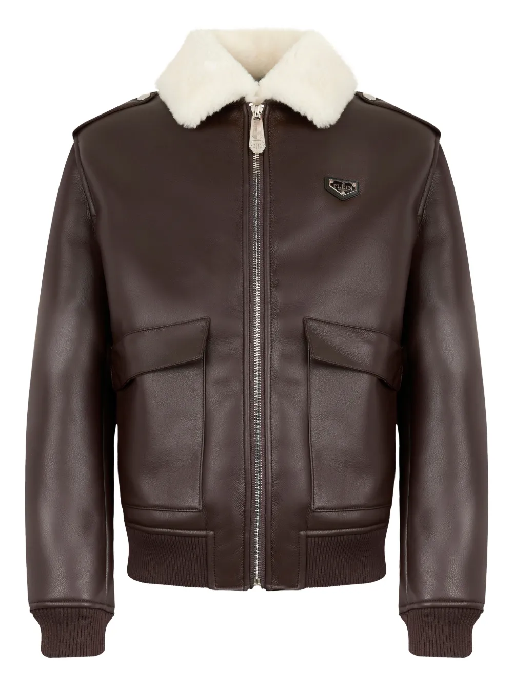 Philipp Plein Giacca biker con applicazione - Marrone