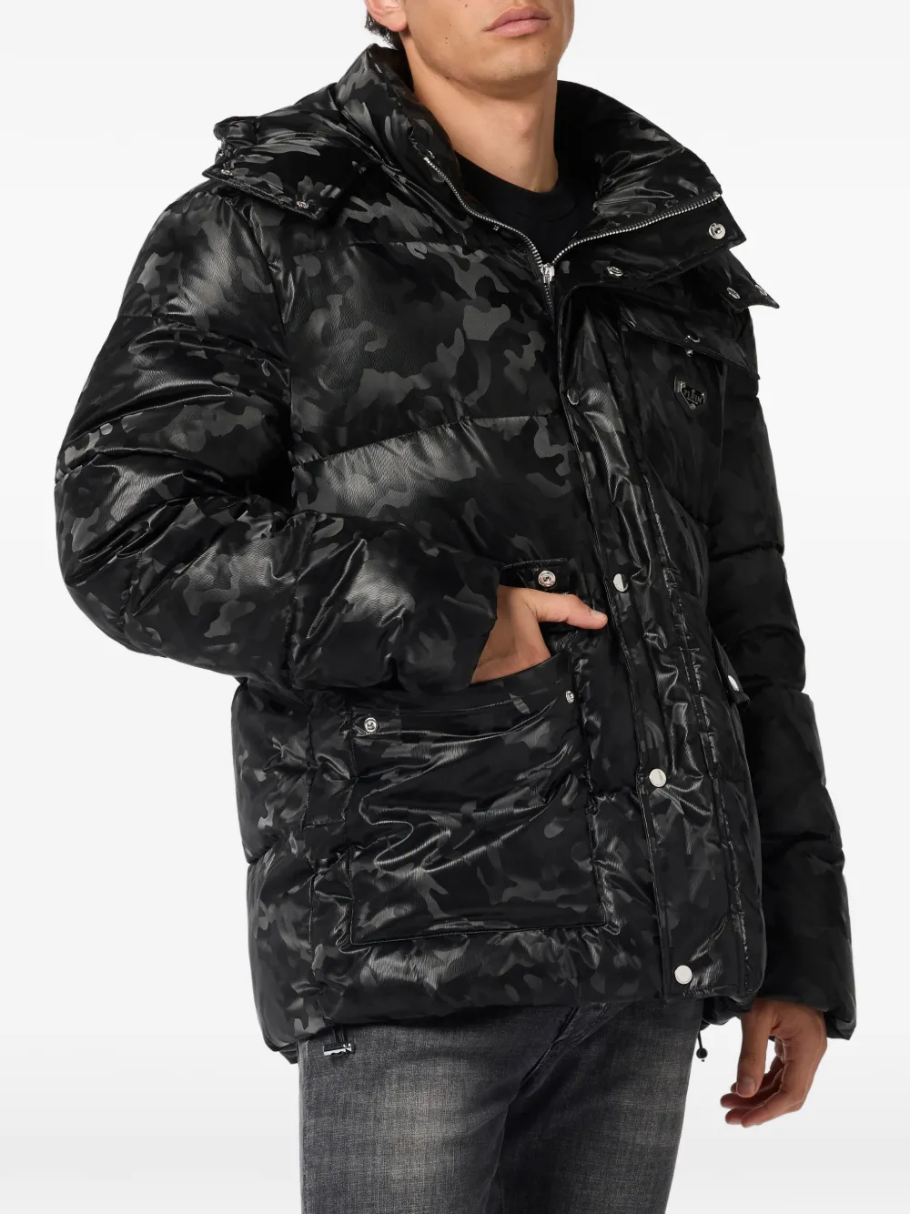  Philipp Plein Camouflage Puffer Jacket - Black 