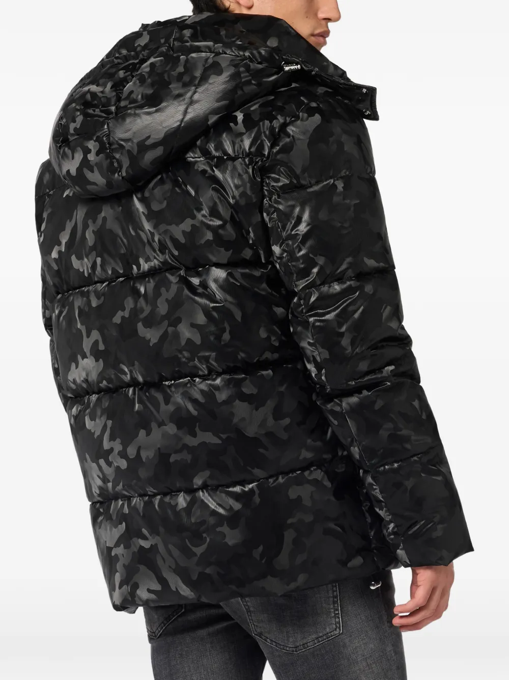Philipp Plein Donsjack met camouflageprint Zwart