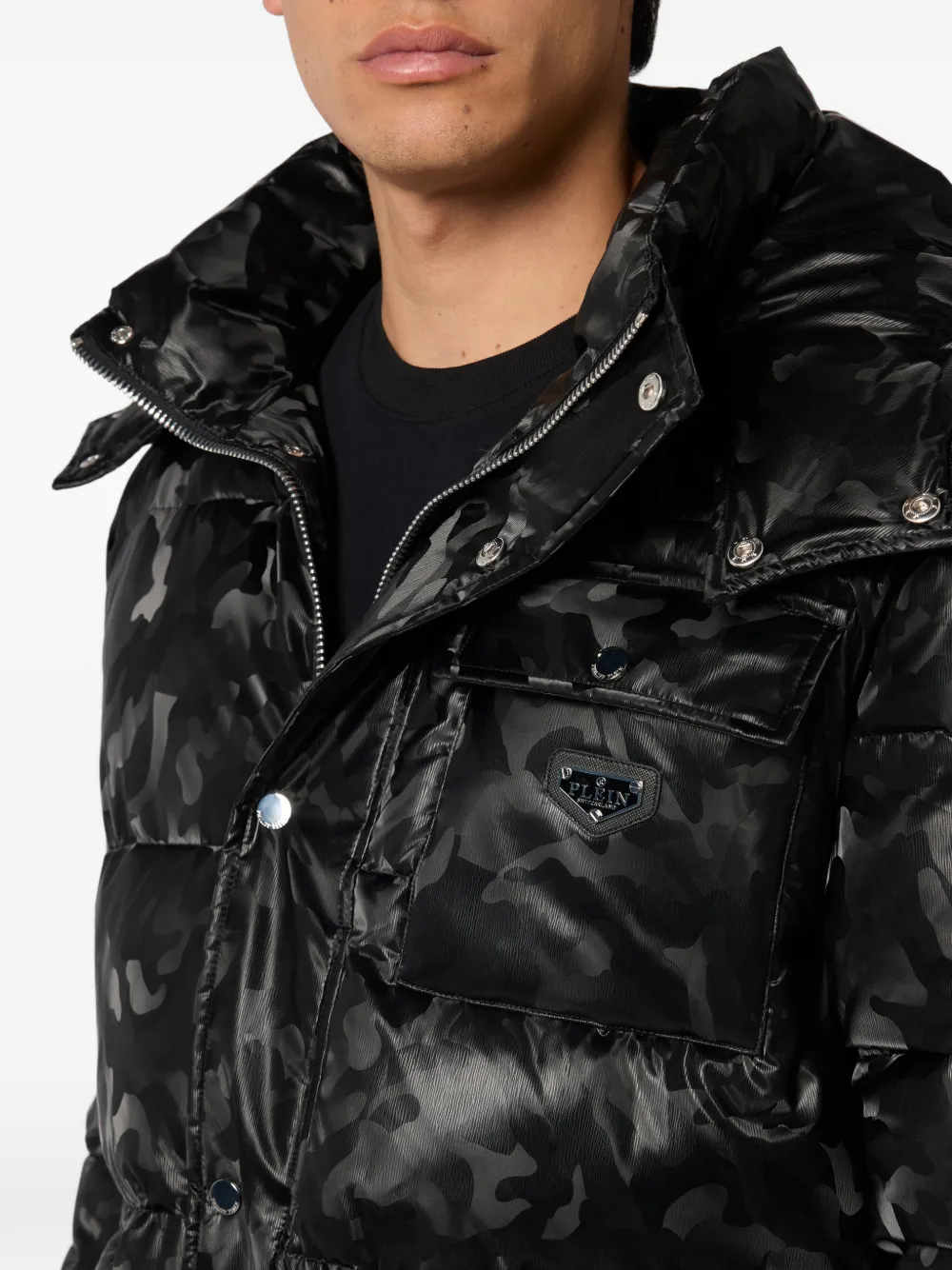 Philipp Plein Donsjack met camouflageprint Zwart