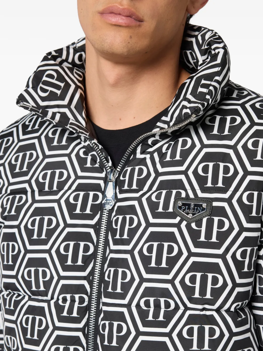 Philipp Plein Donsjack met monogram Zwart