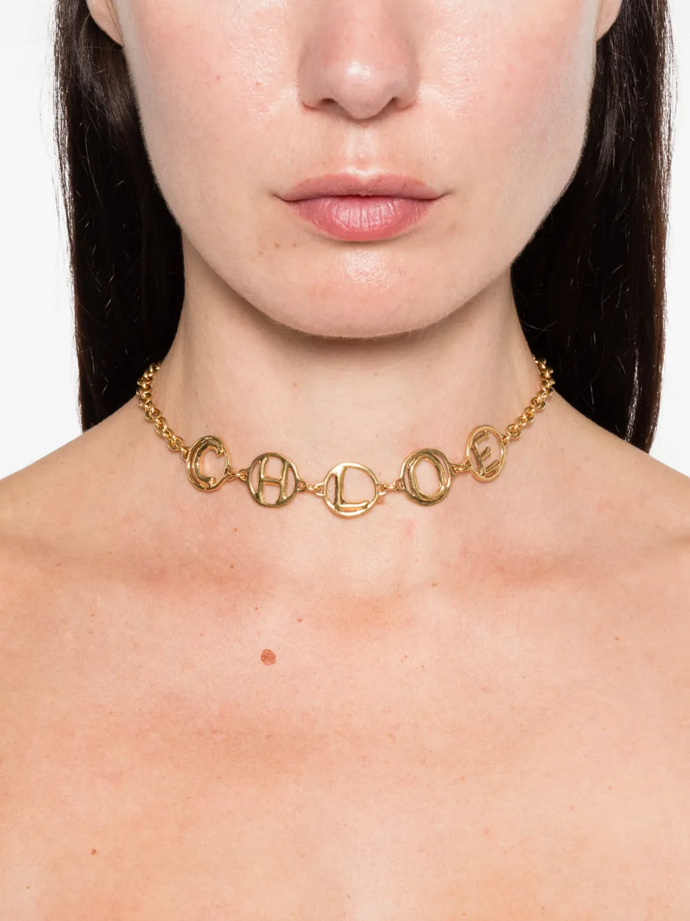 Chloé The  Script Charm Necklace In Gold