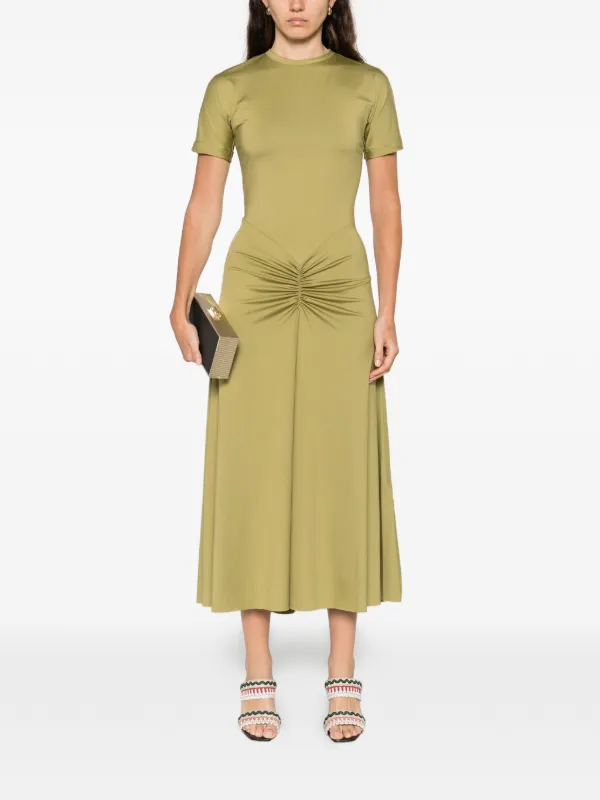 Victoria Beckham Blaire Midi Dress with Gathered Waist - Green
