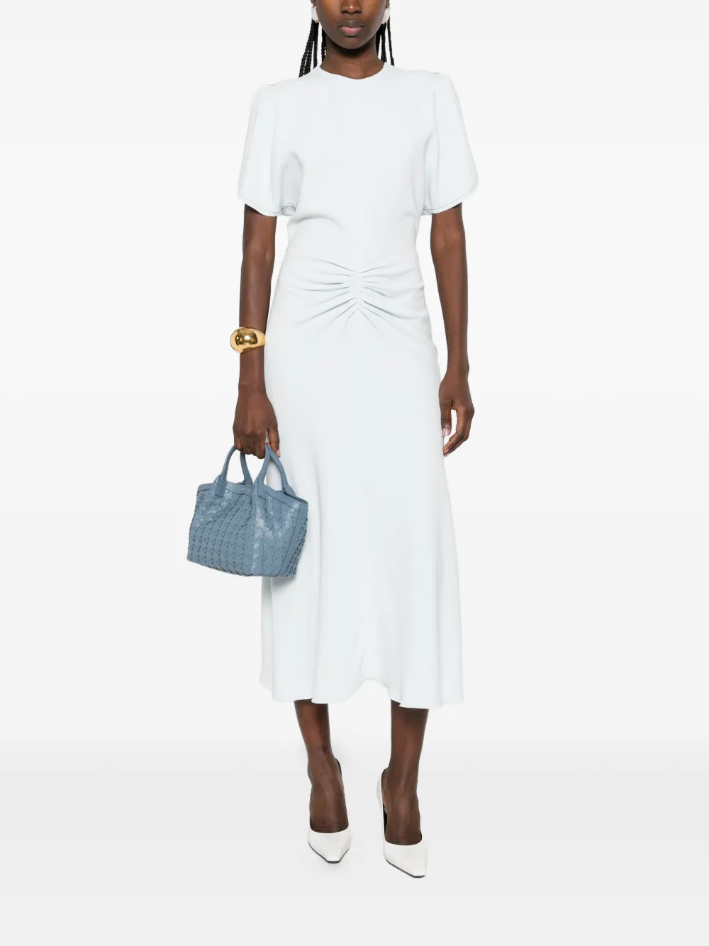 Victoria Beckham Midi-jurk met gesmockte taille Blauw