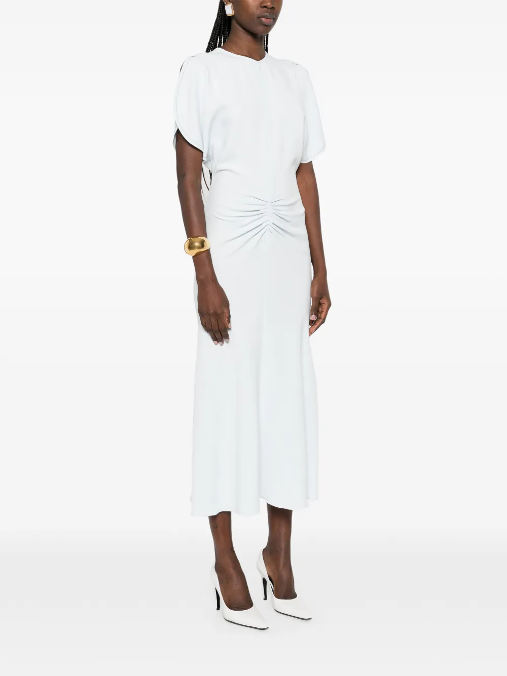 Victoria Beckham Midi-jurk met gesmockte taille Blauw