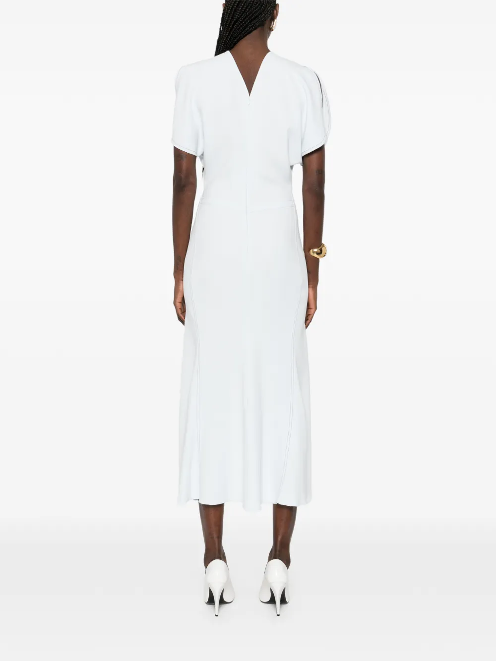 Victoria Beckham Midi-jurk met gesmockte taille Blauw