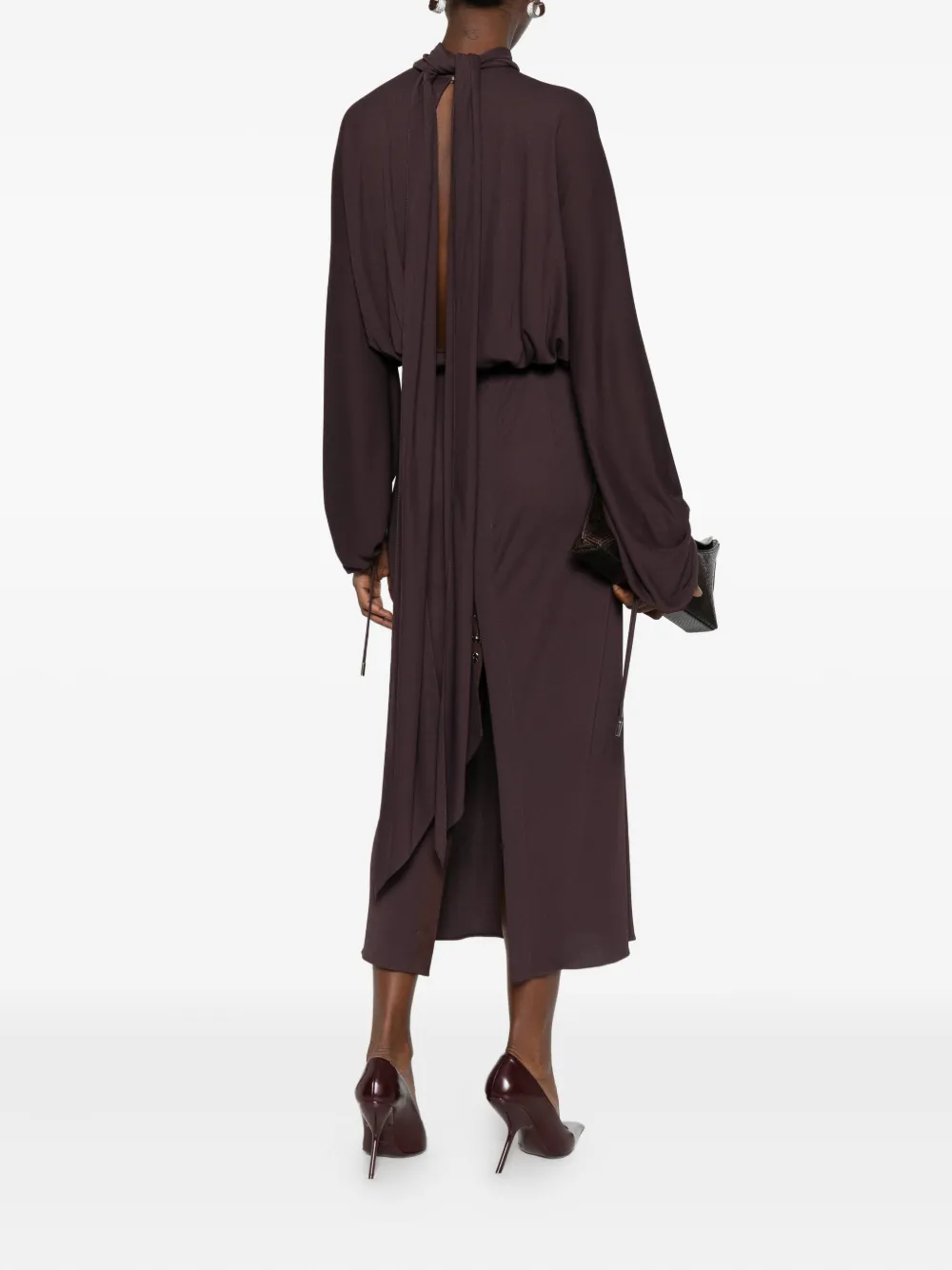 Lanvin gathered midi dress - Bruin