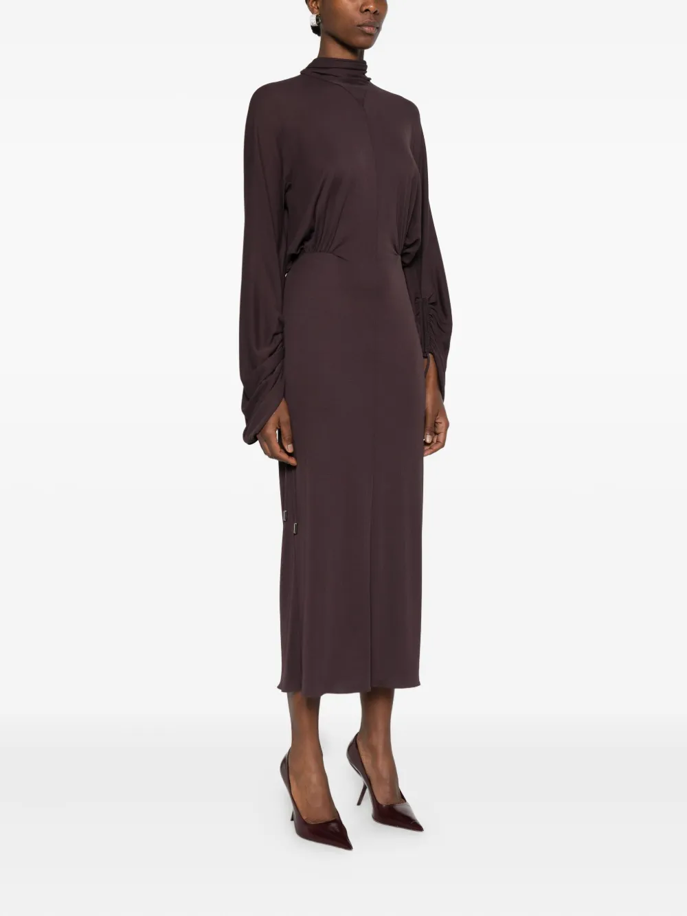 Lanvin Gesmockte midi-jurk Bruin