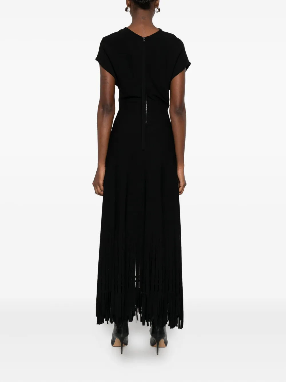 Lanvin Safety-pin Fringed Midi Dress In Black
