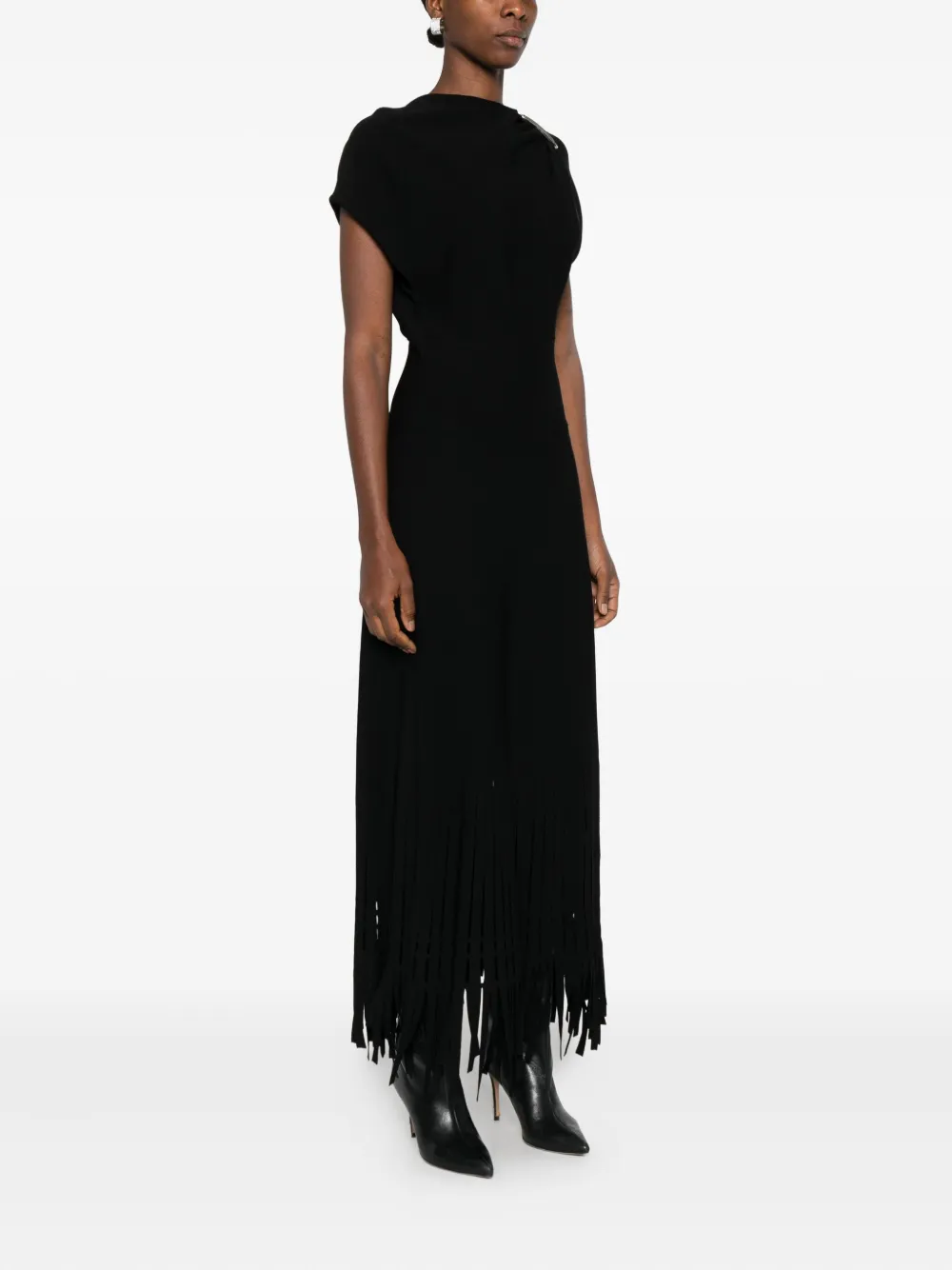 Lanvin Safety-pin Fringed Midi Dress In Black