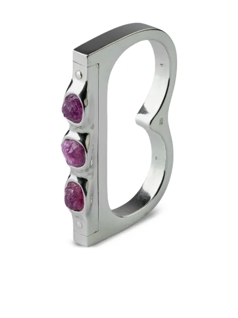 Parts of Four sterling silver ruby double ring