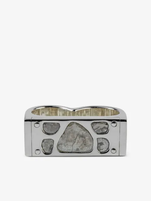 Parts of Four sterling silver diamond double ring