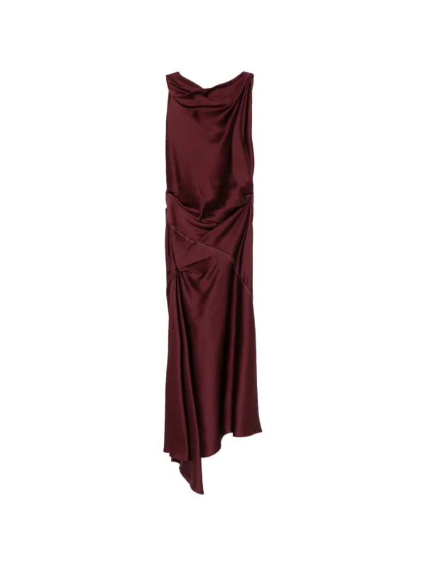 knee length dresses for ladies Satin Midi Dress with Fringe Trim 46 (FR) / Red