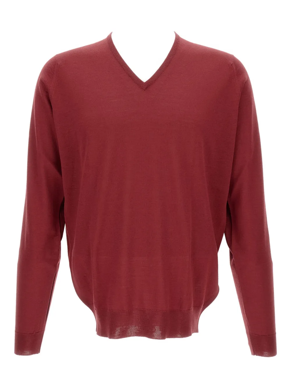 John Smedley V-neck Long-sleeve Sweater In Burgundy