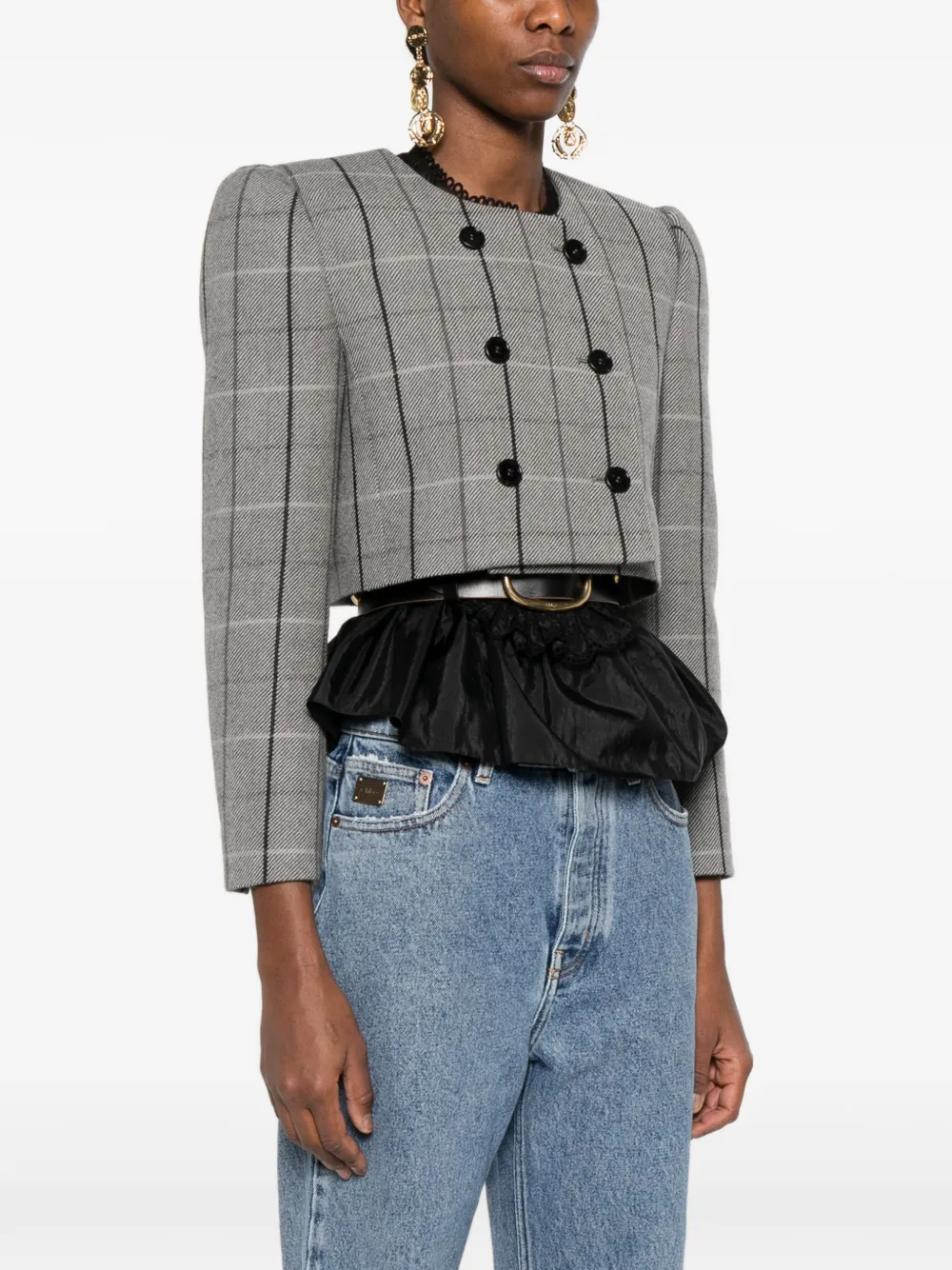  Chloé Double-breasted Check Jacket - Grey 