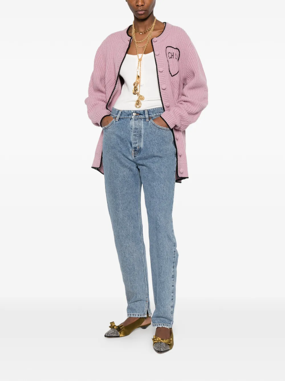  Chloé Logo Rib Knit Cardigan - Pink 