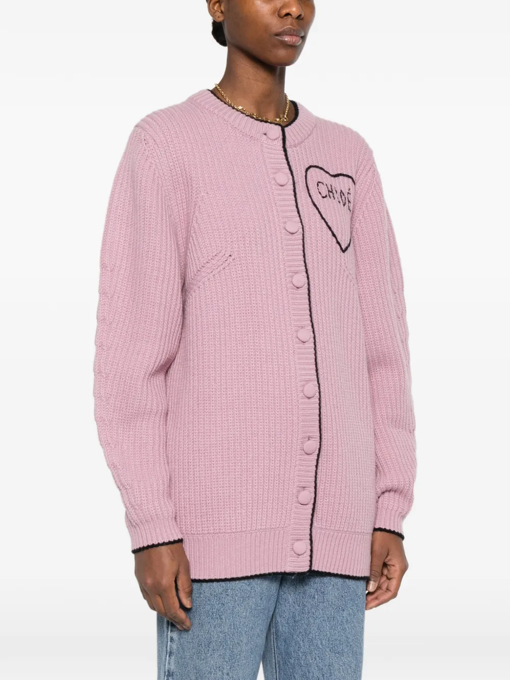  Chloé Logo Rib Knit Cardigan - Pink 