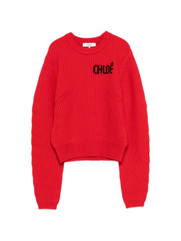 Chloé Logo Long-sleeved Sweater in Red