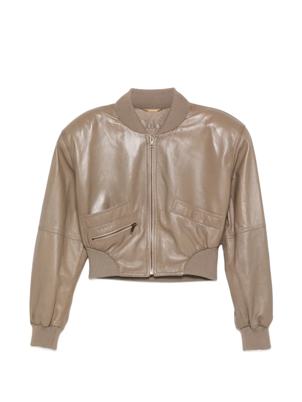 Chloé padded-shoulders leather crop jacket - Nude