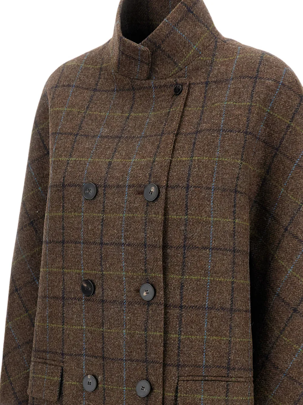 Alberto Biani Double-breasted Checked-pattern Coat In Brown