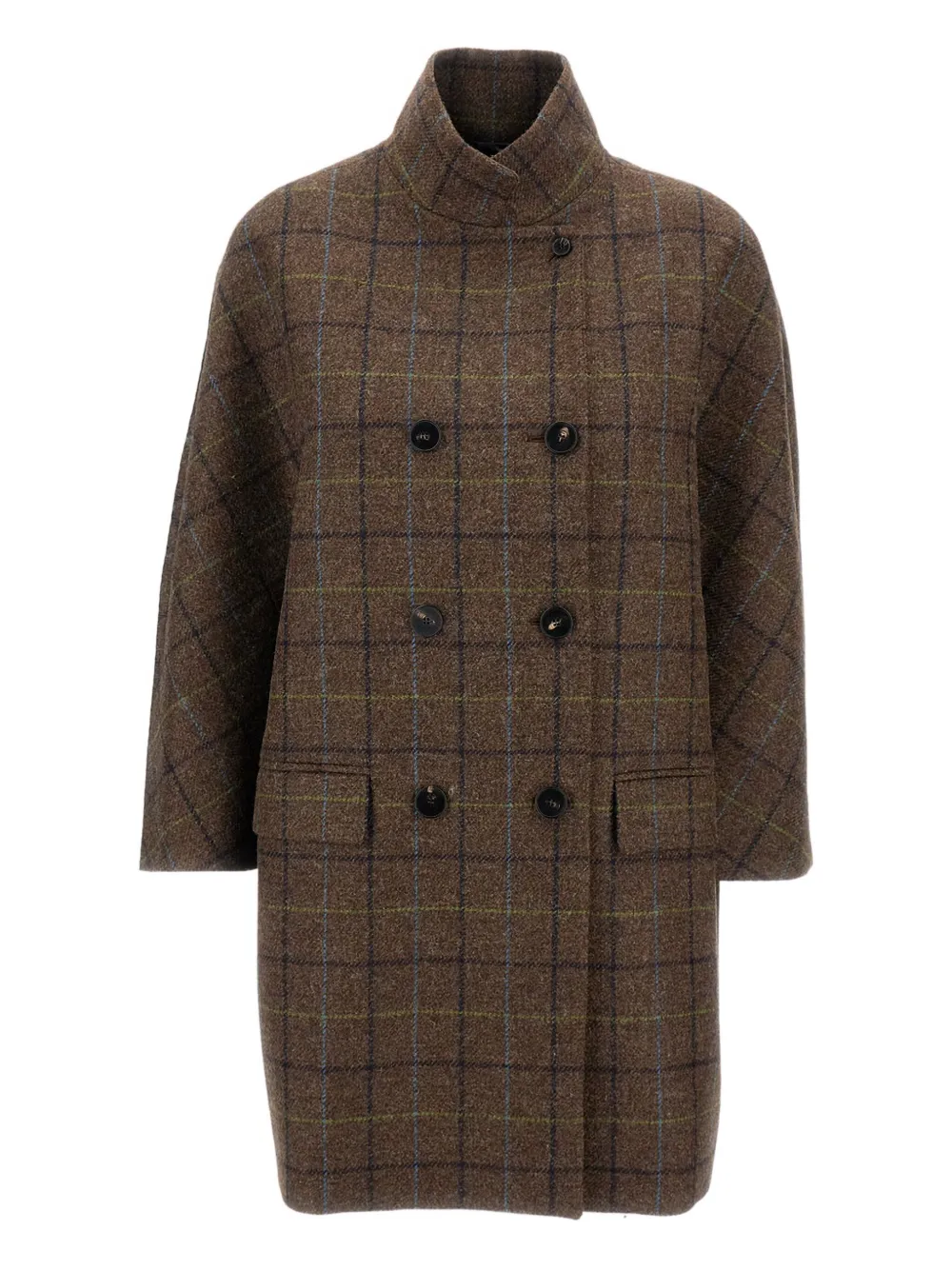Alberto Biani Double-breasted Checked-pattern Coat In Brown