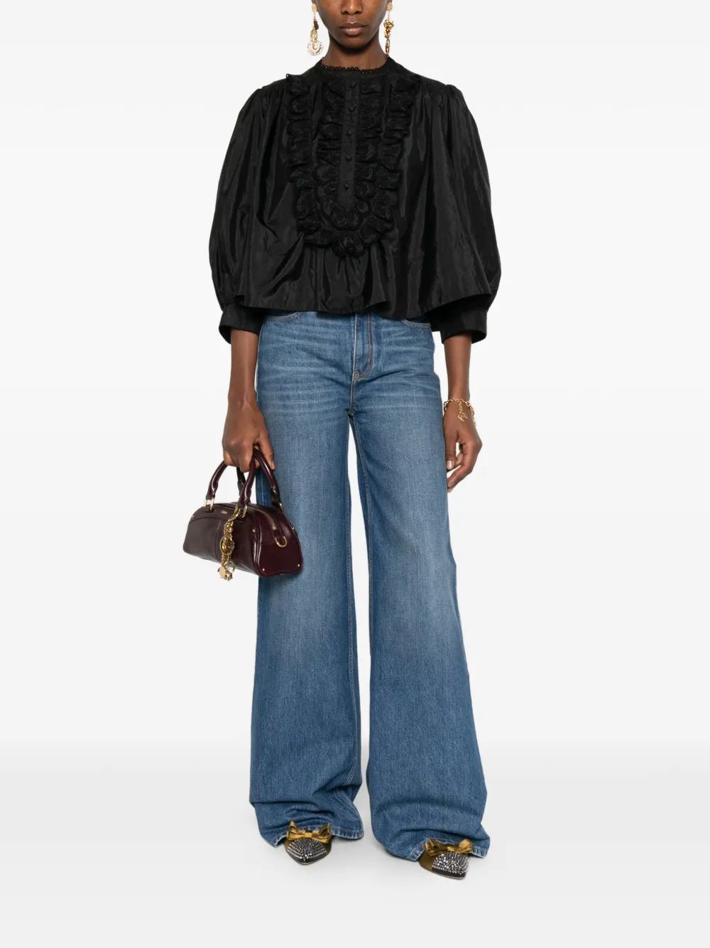  Chloé Ruffled Bib Blouse - Black 