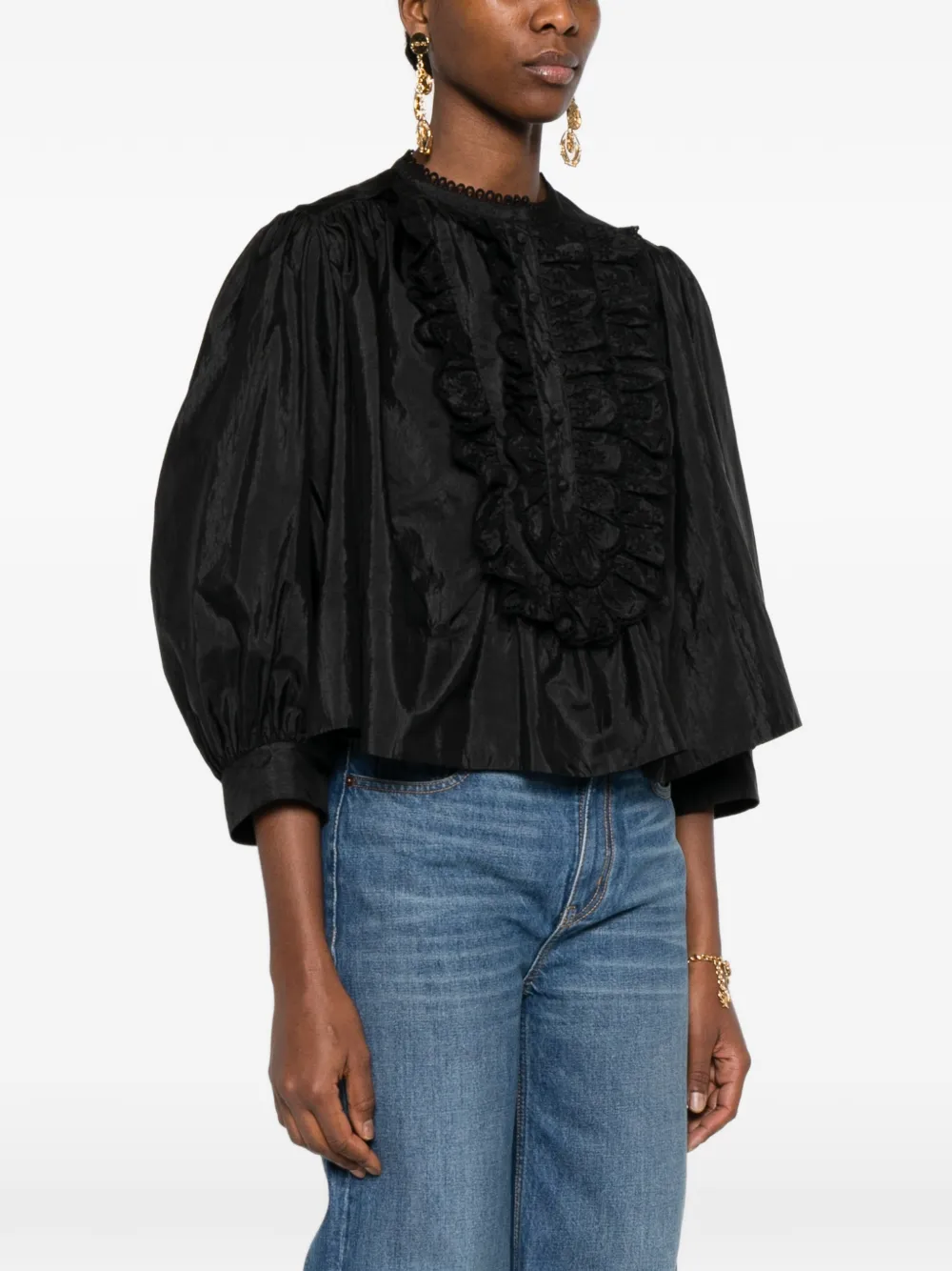  Chloé Ruffled Bib Blouse - Black 