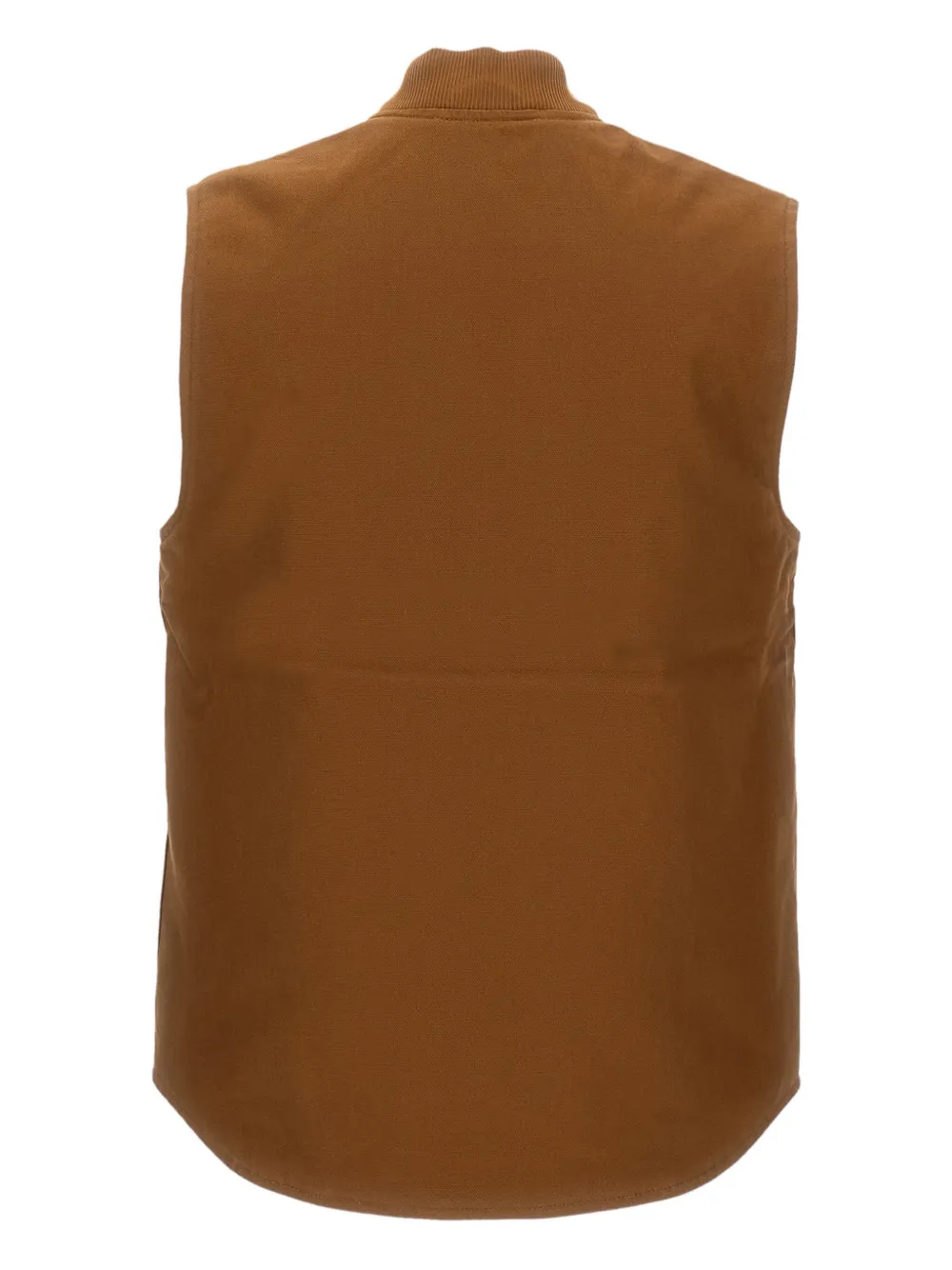 Carhartt Sleeveless Jacket With Ribbed Collar And Pockets In Brown