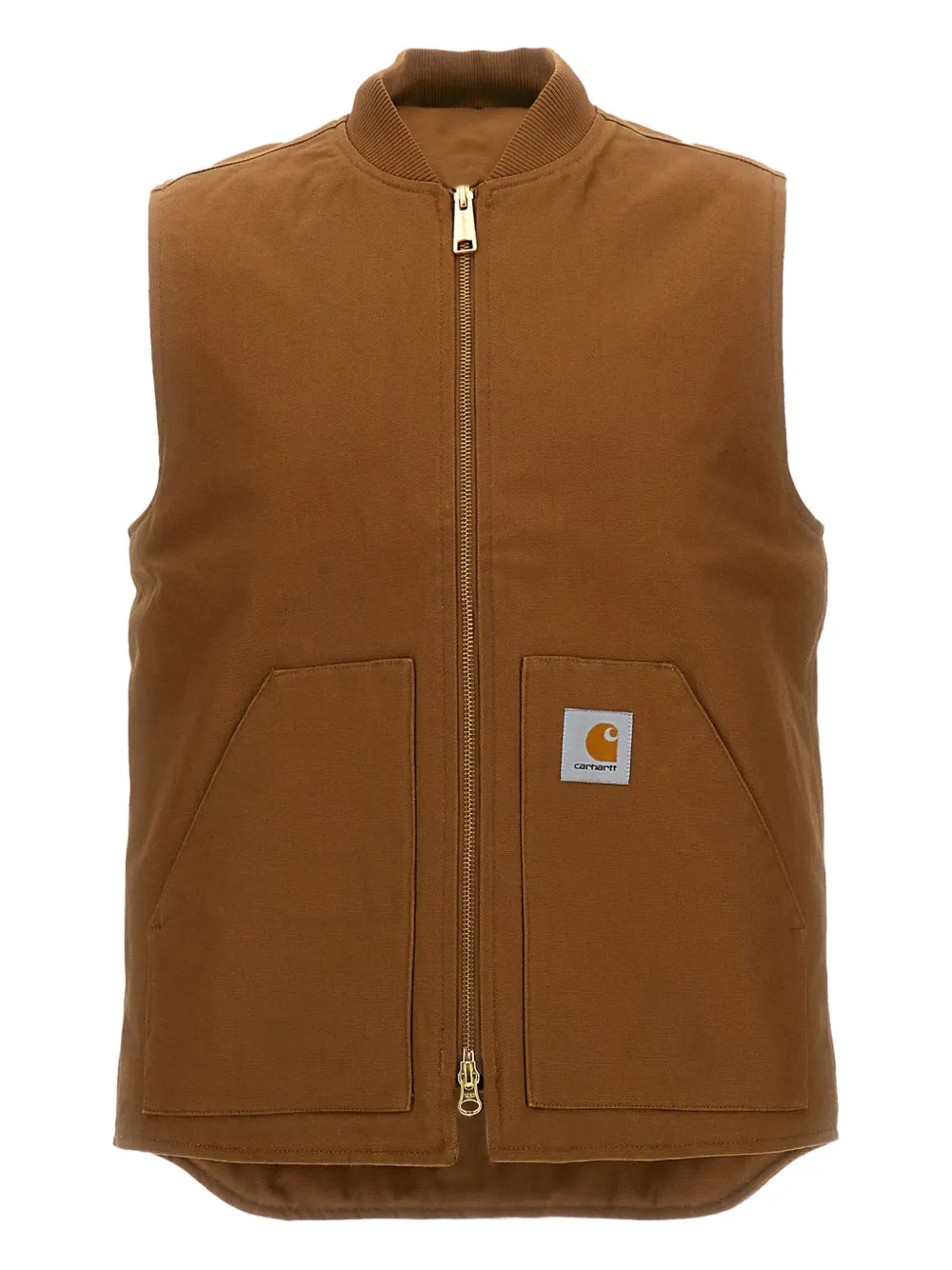 Carhartt Sleeveless Jacket With Ribbed Collar And Pockets In Brown