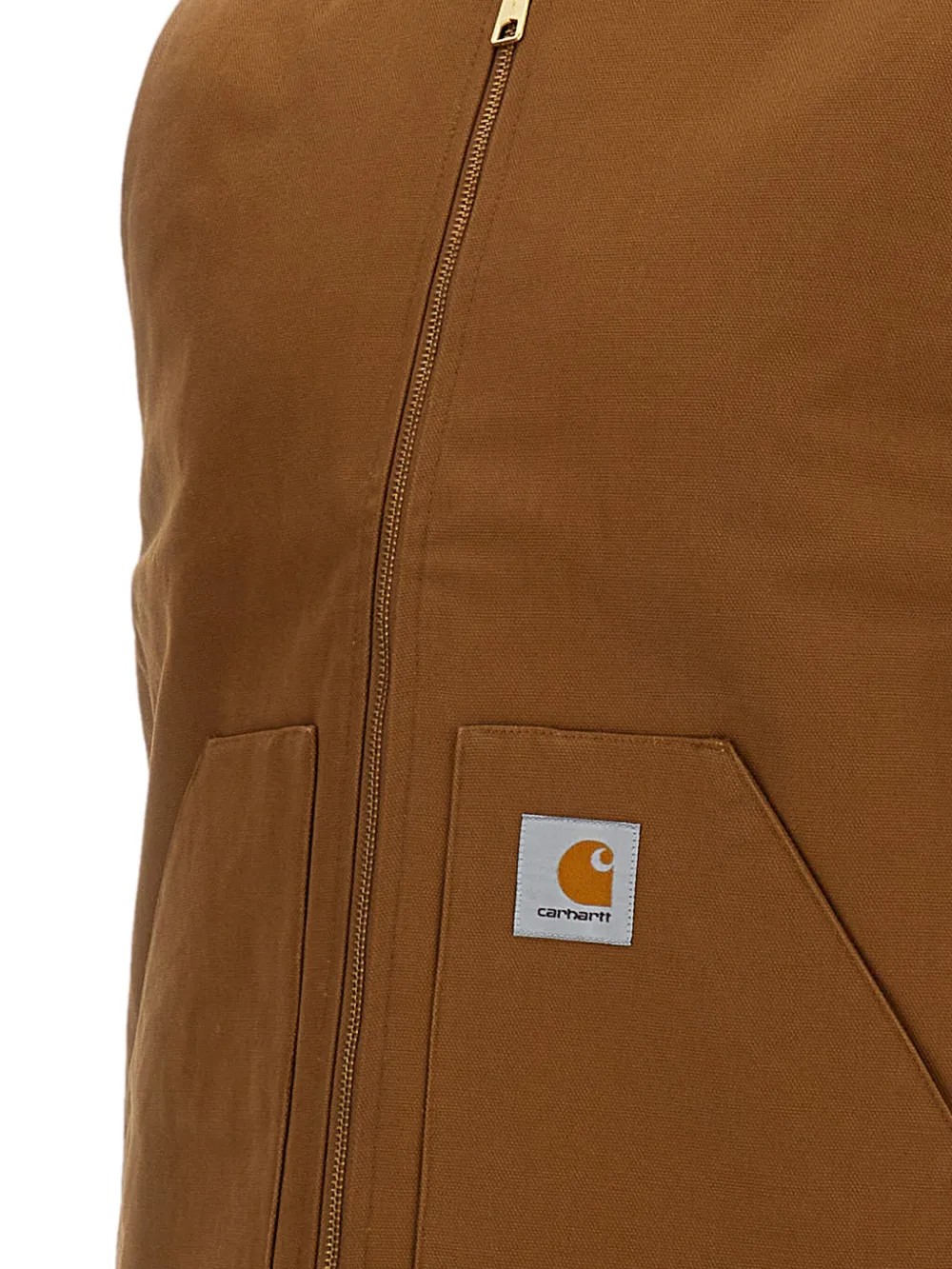 Carhartt Sleeveless Jacket With Ribbed Collar And Pockets In Brown