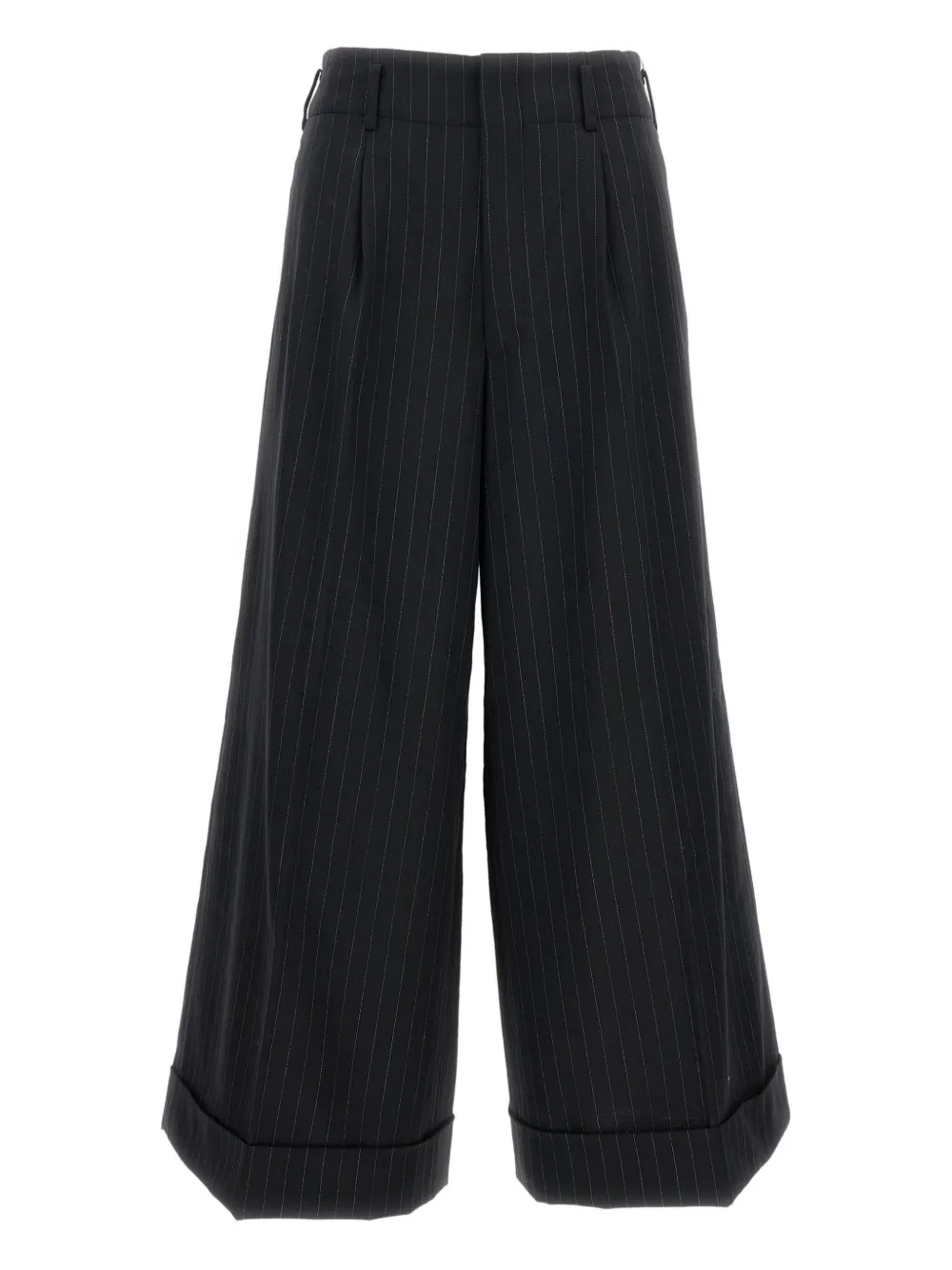 Comme Des Garçons Pinstripe Cuffed Trousers In Black