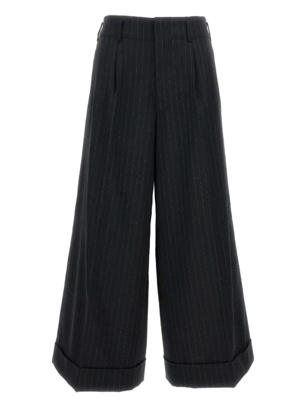 Comme des Garçons Pinstripe Cuffed Trousers in Black