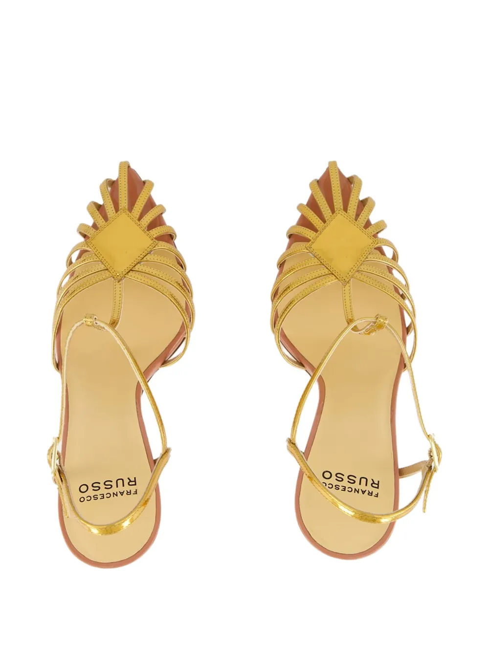 Francesco Russo 105mm Metallic-finnish Heeled Sandals In Gold