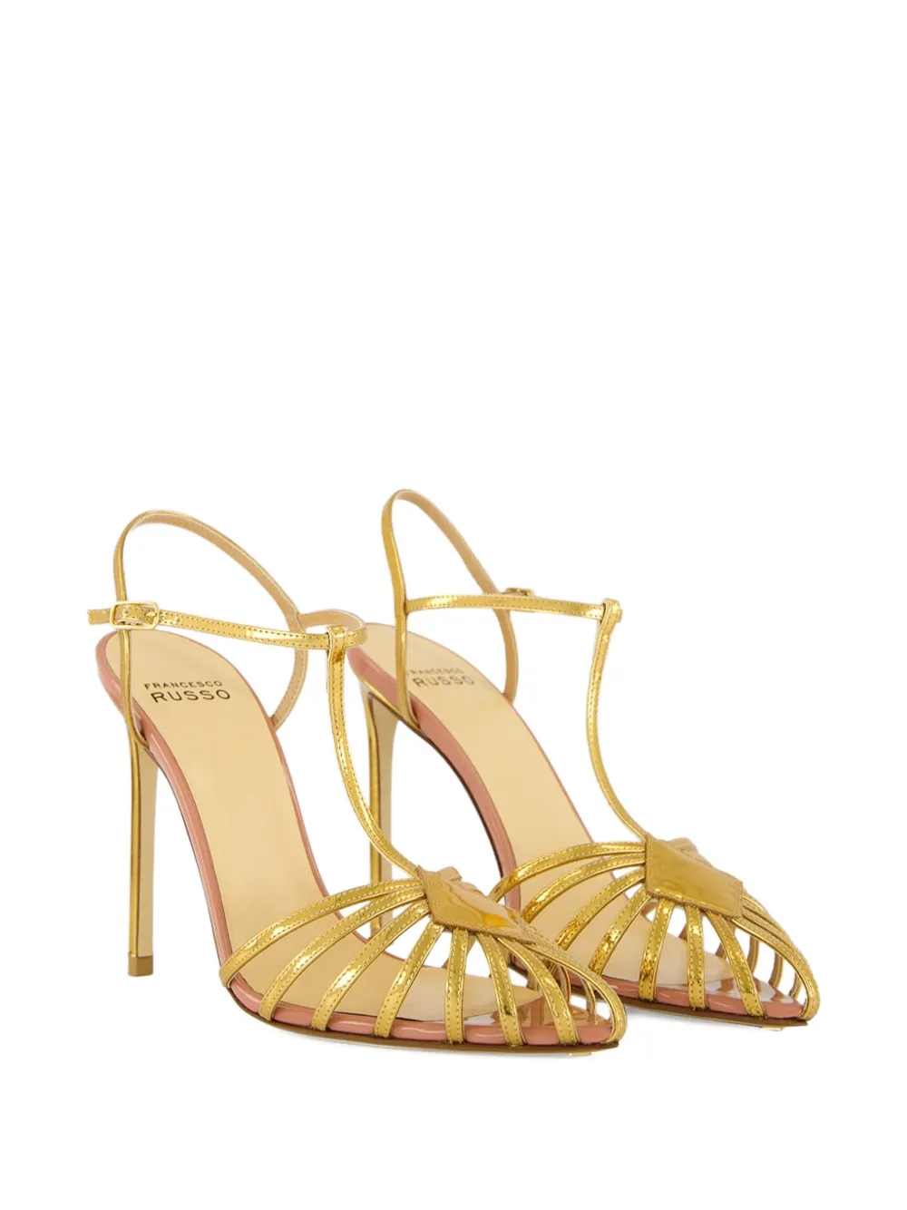 Francesco Russo 105mm Metallic-finnish Heeled Sandals In Gold