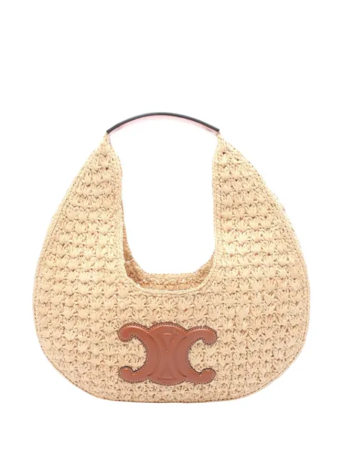 Celine Pre-Owned 2021-2025 Raffia and Calfskin Triomphe Panier hobo bag