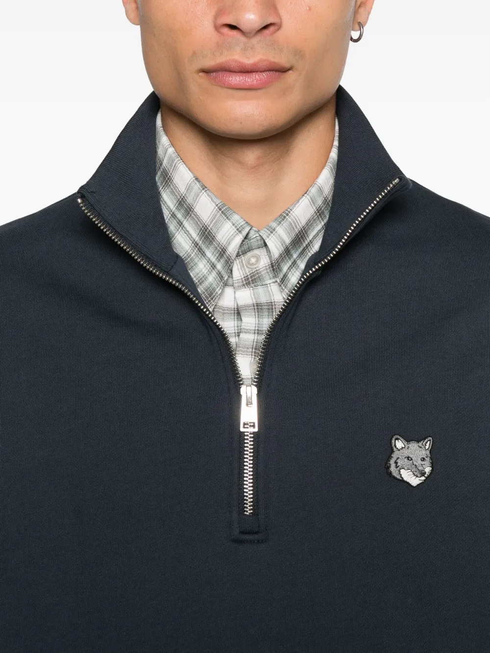 Maison Kitsuné Sweater met halve rits en vossenkop Blauw