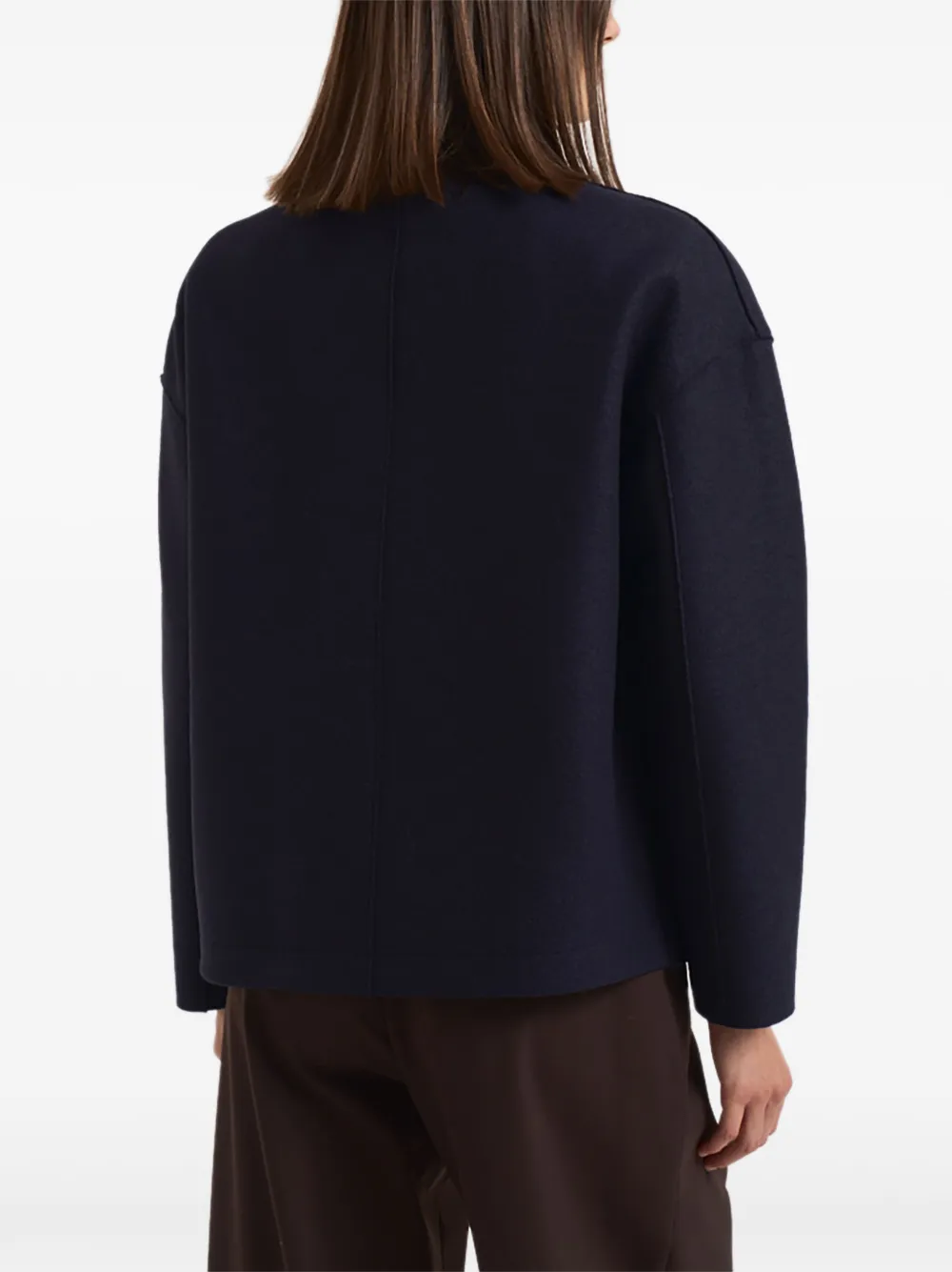 Harris Wharf London Buttoned Collarless Coat In Blue