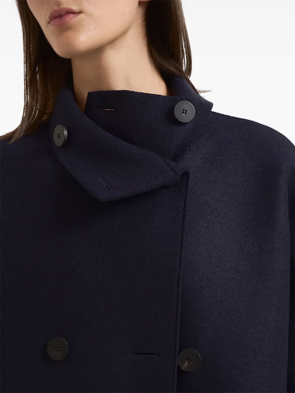 Harris Wharf London Buttoned Collarless Coat In Blue