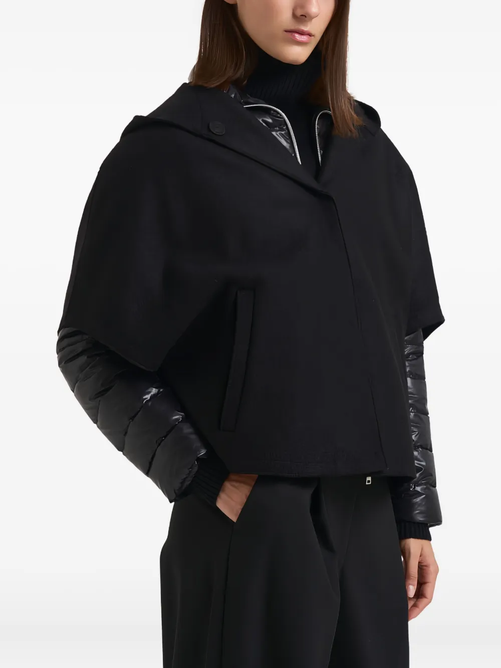Herno Hooded Padded Sleeve Coat In Black