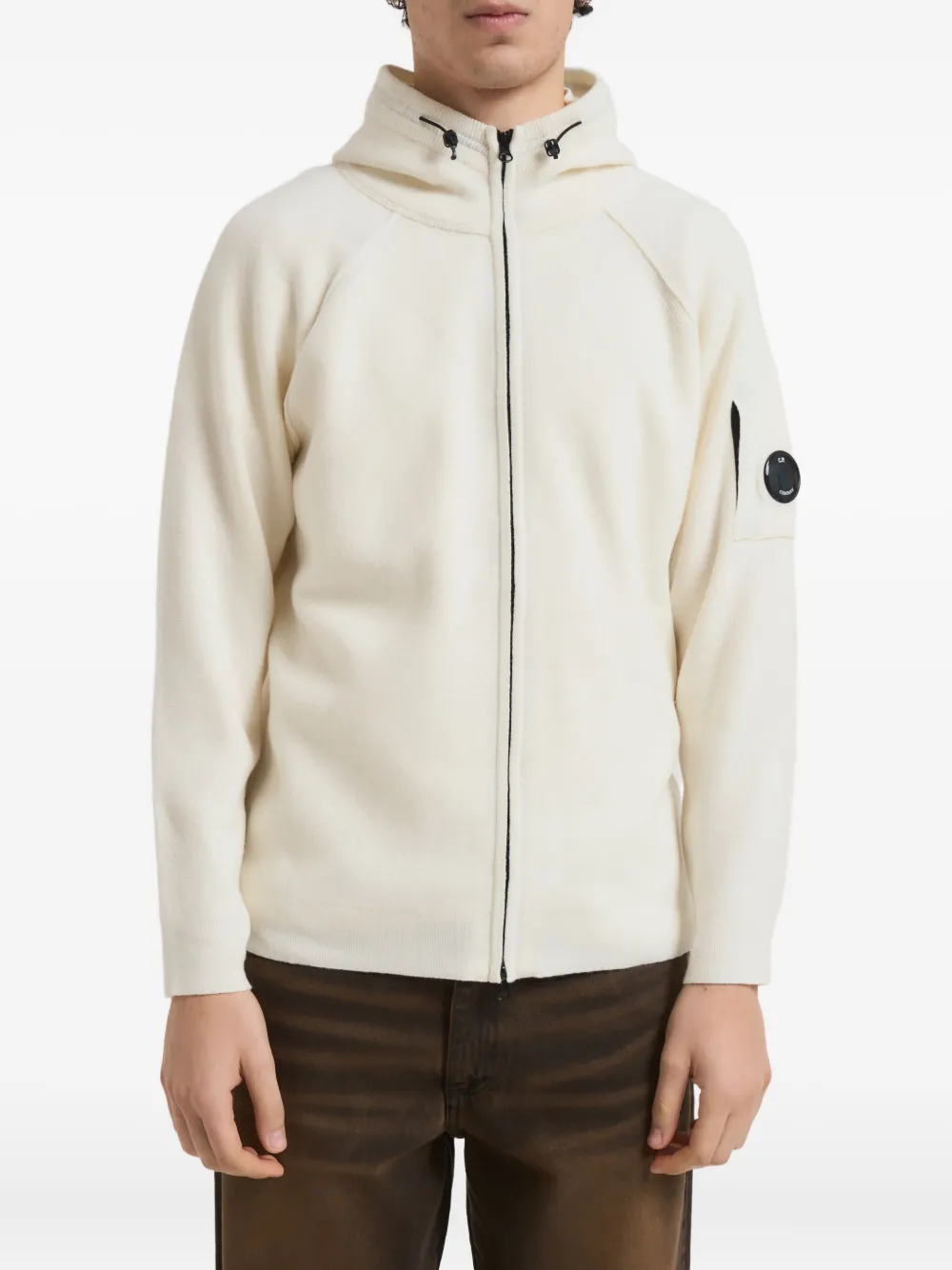 C.P. Company logo-detail zip-up hoodie | Neutrals | Image 1