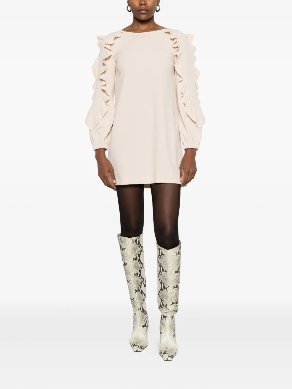 SO ALLURE ruffled mini dress - Beige