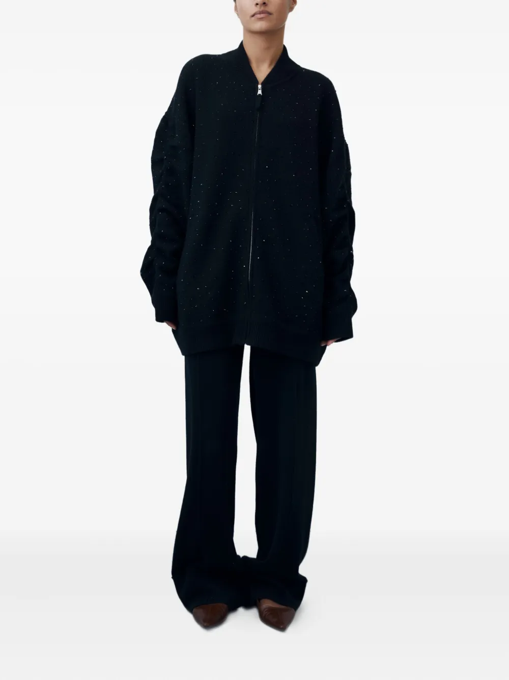 Allude Zip-up Cardigan In Black