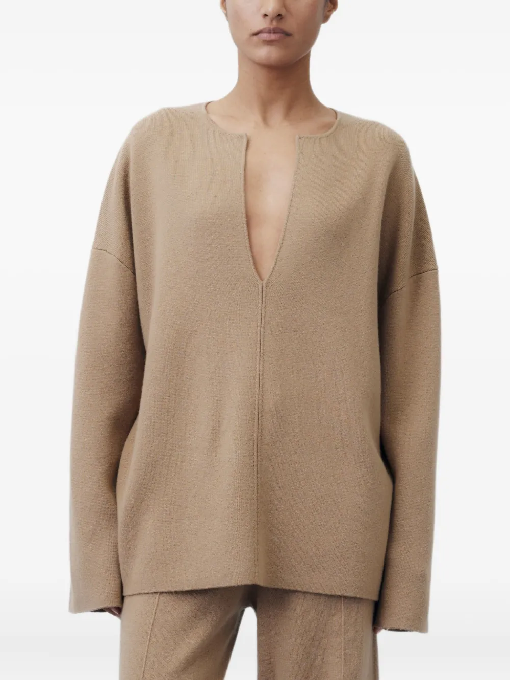 Allude V-neck Knitted Top In Neutral