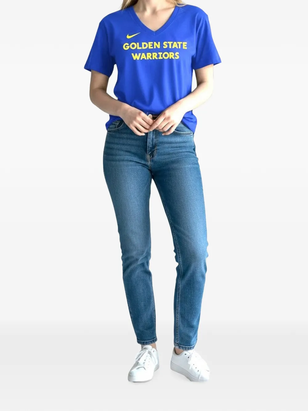 Nike NBA Golden State Warriors T-shirt met V-hals Blauw