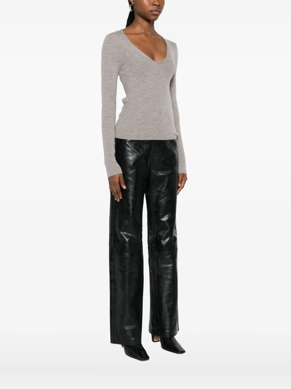 Herskind V-neck Ribbed Sweater In Brown